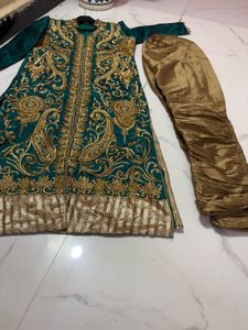 Elegant Teal &amp; Gold Embroidered Kurta Set