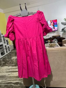 Vibrant Pink Puff Sleeve Dress