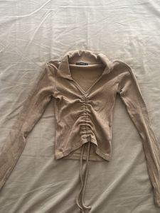 Ruched Drawstring Collared Top
