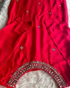 Red Embellished Kurta Set