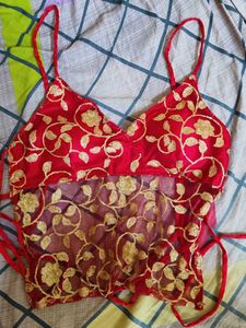 Red Embroidered Crop Blouse