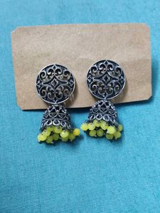Yellow Beaded Jhumka Earrings