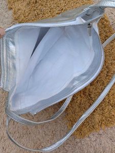 Stylish Silver Leather Hobo Bag