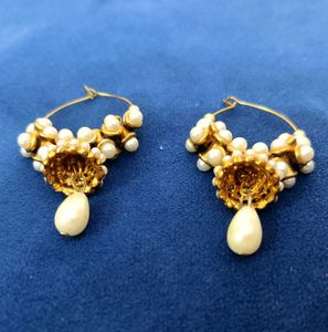 Vintage Pearl Drop Hoop Earrings