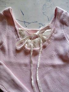 Pink Ribbed Long Sleeve Top