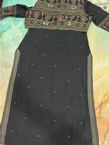 Black Kurta Set with Embroidered Jacket