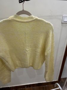 Butter Yellow CROPPED Woollen Cardigan