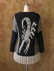 Scorpion Print Fringe Sweater