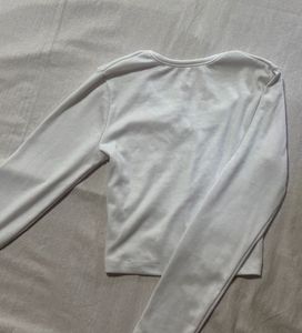 White Long Sleeve Henley Top