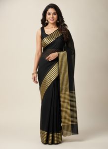 soft golden zari border georgette