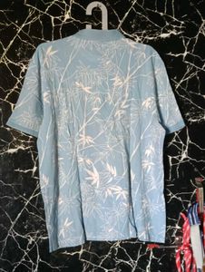 Stylish Men's Blue Bamboo Print Polo T-Shirt