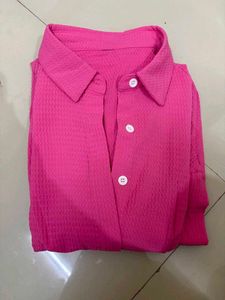 Vibrant Pink Button-Up Shirt Dress