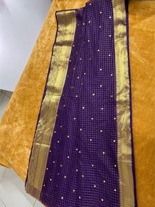 Purple Organza Saree With Kanchi Weaved Borders