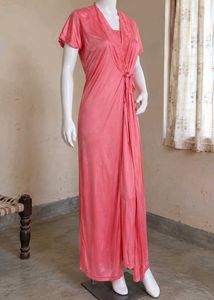 Vintage Coral Robe with Lace Trim