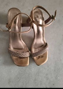 Chic Rose Gold Embellished Block Heels