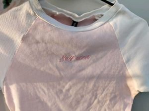 Cute Pink &amp; White Cropped T-Shirt