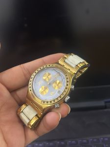 Gold &amp; White Chronograph Watch