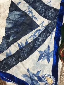 Blue Floral Saree with Velvet Border