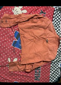 Orange Cropped Button-Up Jacket