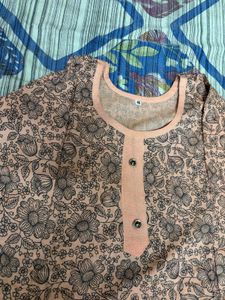 Peach Floral Kurta with Pants Set