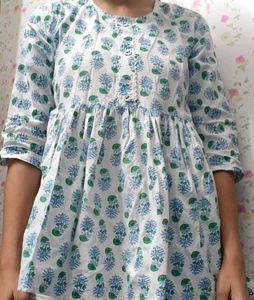 White Floral Print Kurta