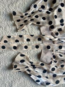 Sheer Polka Dot Tie Neck Crop Top
