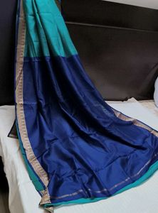 Elegant Blue & Teal Embroidered Silk Saree