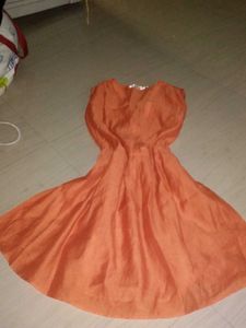 Orange V-Neck Fit &amp; Flare Mini Dress