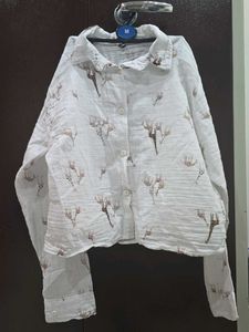 White Printed Cropped Shirt