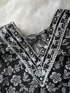 Black Floral Print Kurta