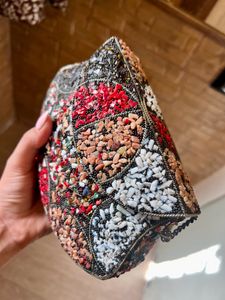 Ethnic Vintage Sling Bag Metal Mosaic Stone Shell