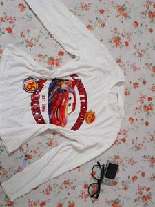 white tshirt with it red car ...top