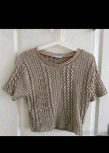 Zara Cable Knit Short Sleeve Top
