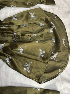Olive Green Tiger Print Button-Up Shirt