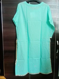 Fabnest womens cotton Light teal straight kurta and pant set