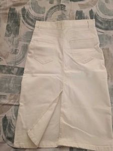 Classic White Denim Midi Skirt