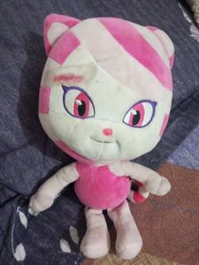 Cute Pink & White Striped Cat Plush Toy