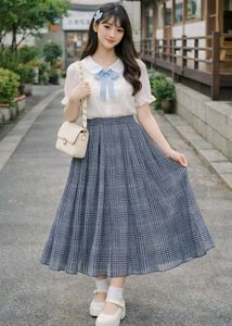 Y2K Plaid Pleated Maxi Skirt