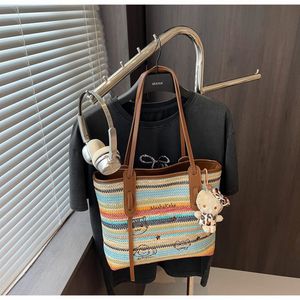 Boho Striped Straw Tote Bag