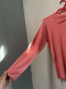 Ribbed Collared Long Sleeve Top