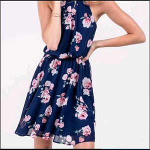 Navy Floral Halter Dress
