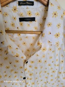 Men's White Floral Print Casual Shirt
