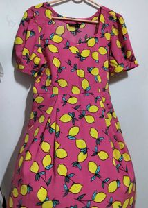 Cute Pink Lemon Print Dress