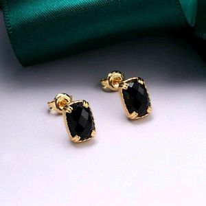Black Gemstone & Gold Stud Earrings