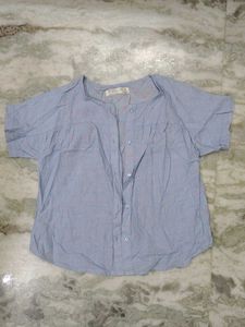 Cute light Blue Printed Button-Up Top
