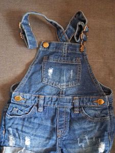 Denim Distressed Overalls Shorts