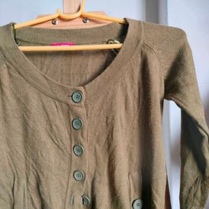 Olive Green Button-Up Cardigan