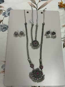 Oxidized Silver Necklace with Earrings