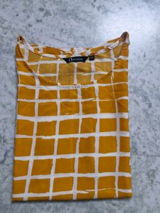 Yellow &amp; White Grid Print Top