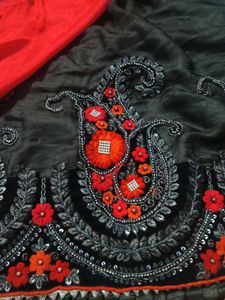 Elegant Red &amp; Black Silk Saree